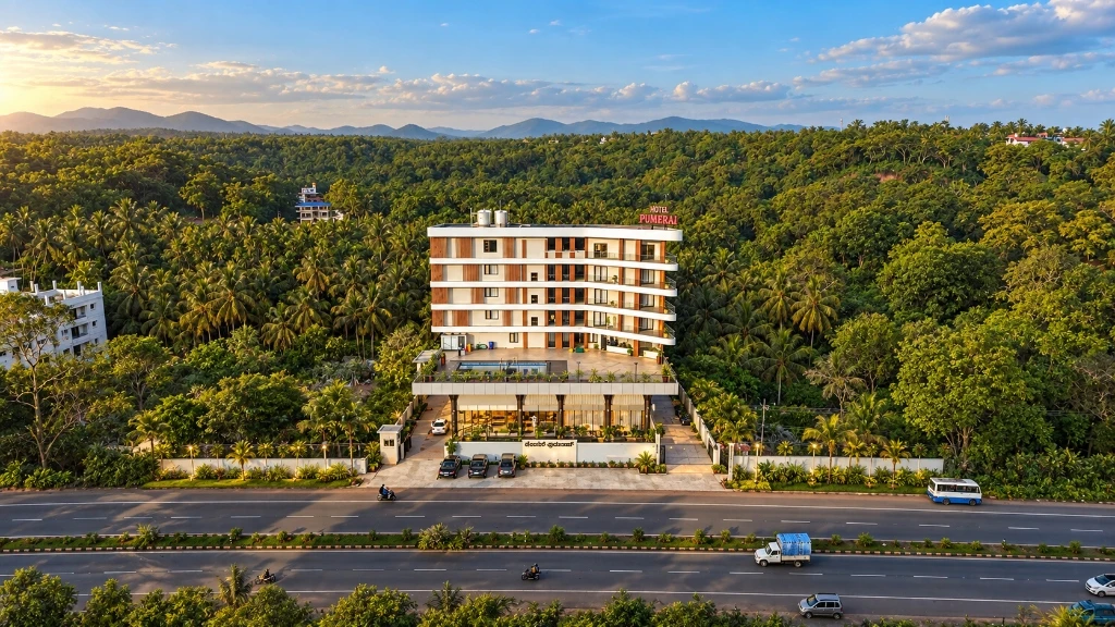 Hotel Pumerai exterior and surrounding landscape on NH-66, Honnavar, Karnataka
